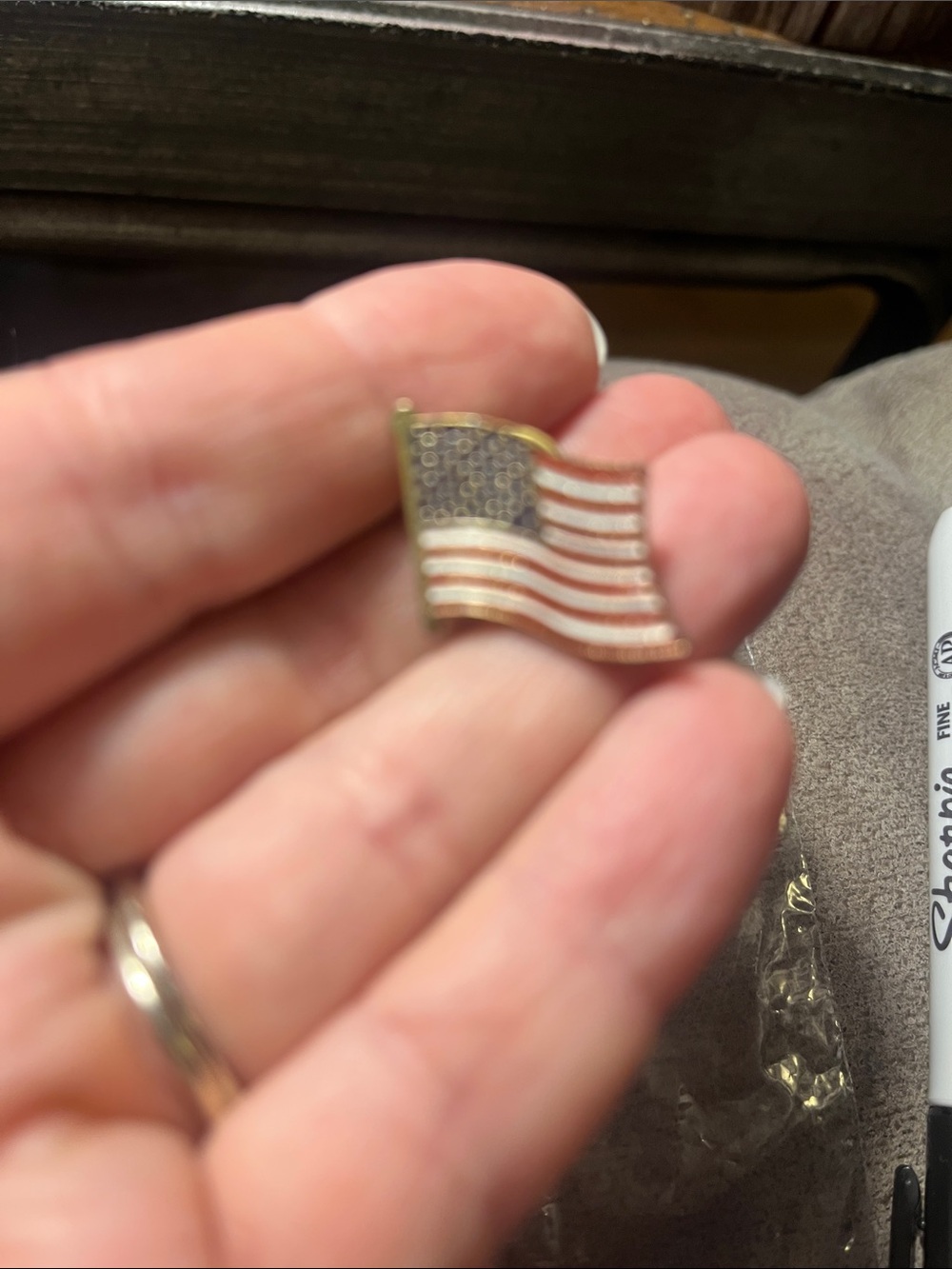 American Flag Lapel Pin - Gold Tone and Enamel 1918